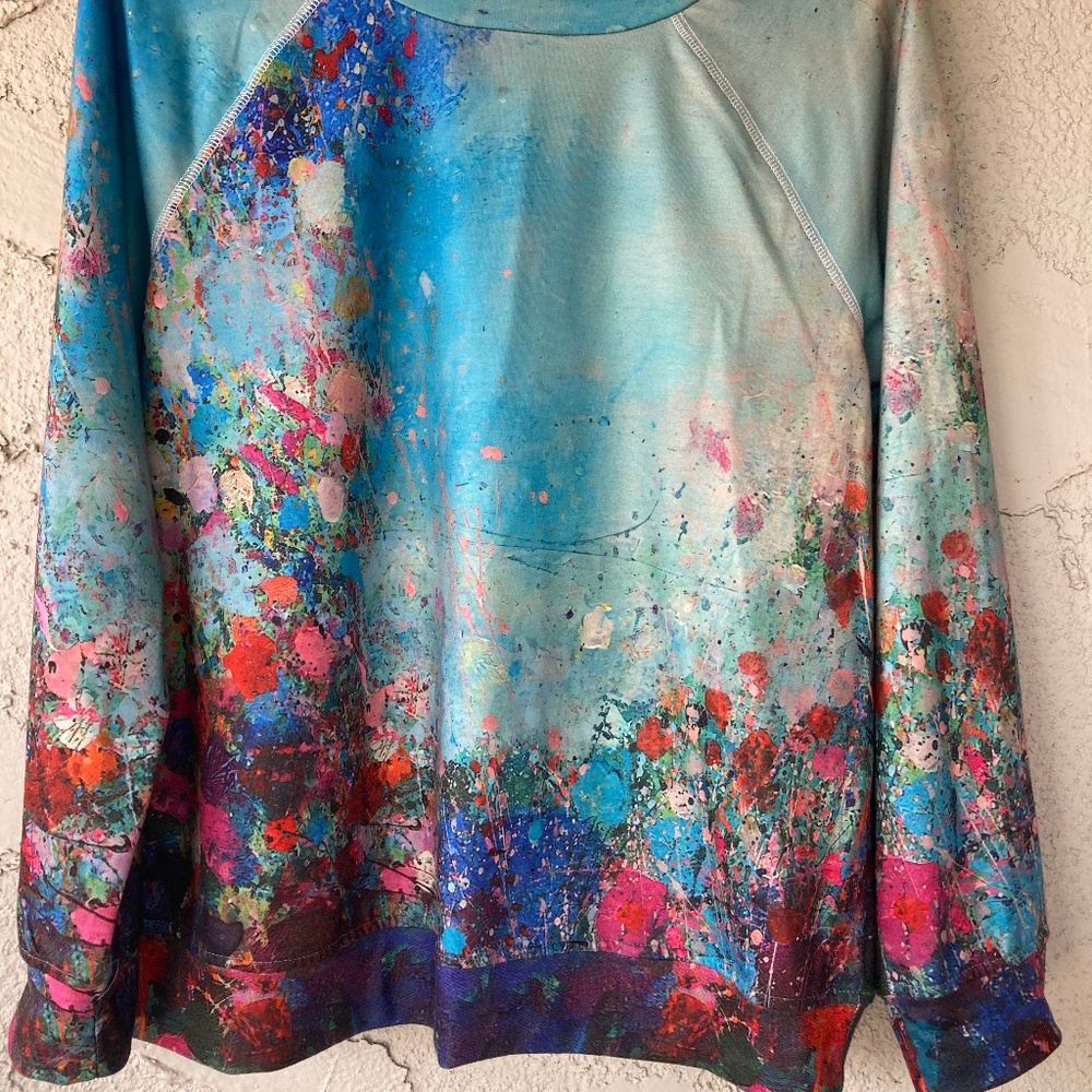 Miss Look teal and floral long sleeve top